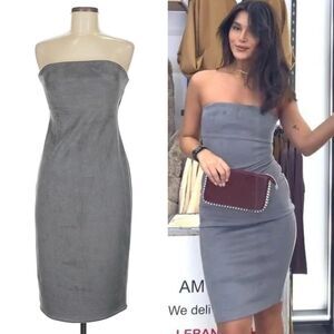 Susana Monaco Gray Faux Suede Strapless Tube Dress Knee Length Medium NEW Grey